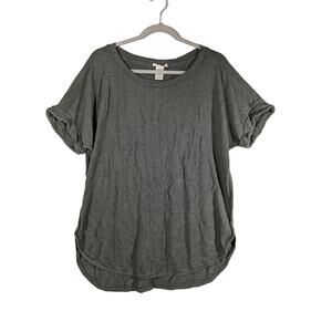 Matty M French Terry Top Green XL Scoop Neck Cuffed Short Sleeve Everyday Tshirt